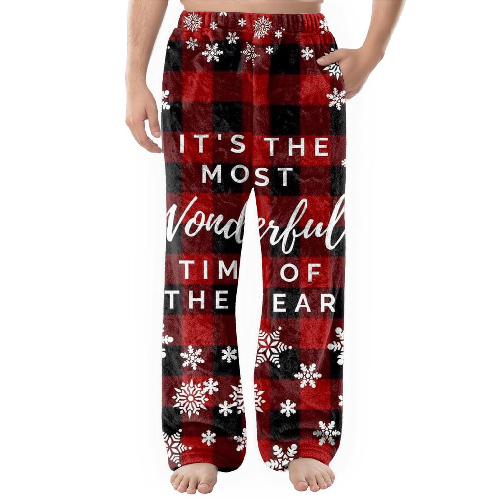 Men's Flannel Pocket Casual Pants, Printed Pocket Casual Pants, Home Sleeping Pants