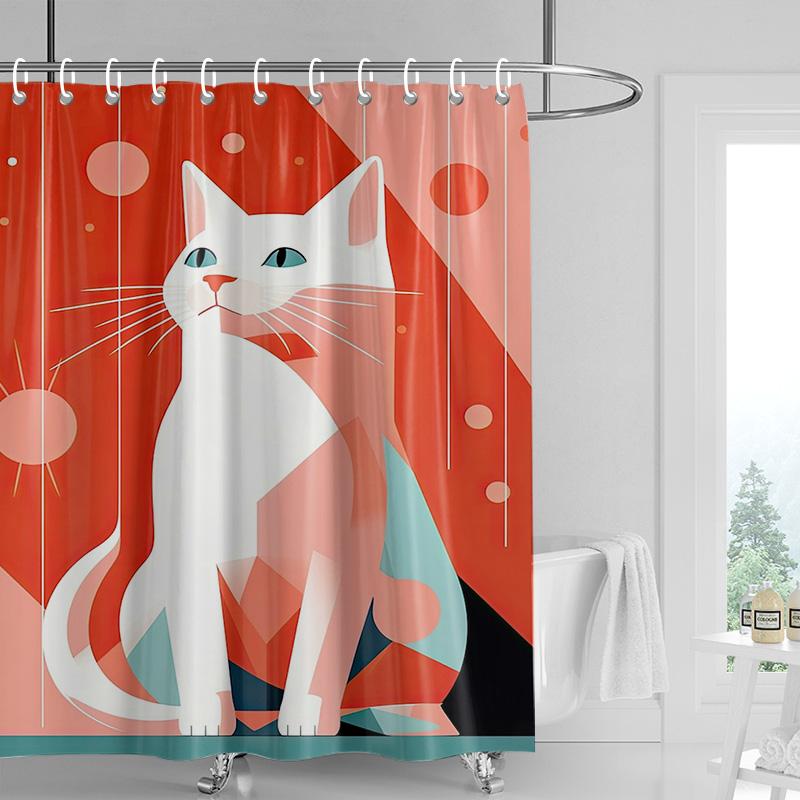 Cartoon cat waterproof shower curtain home decoration bathroom partition shower curtain 180x 200cm with 12 hooks