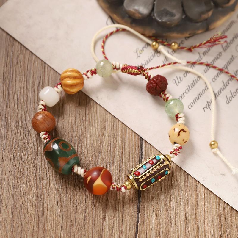 Retro hand-woven bracelet Tibetan dzi bead bracelet niche design men's and women's hand rope accessories