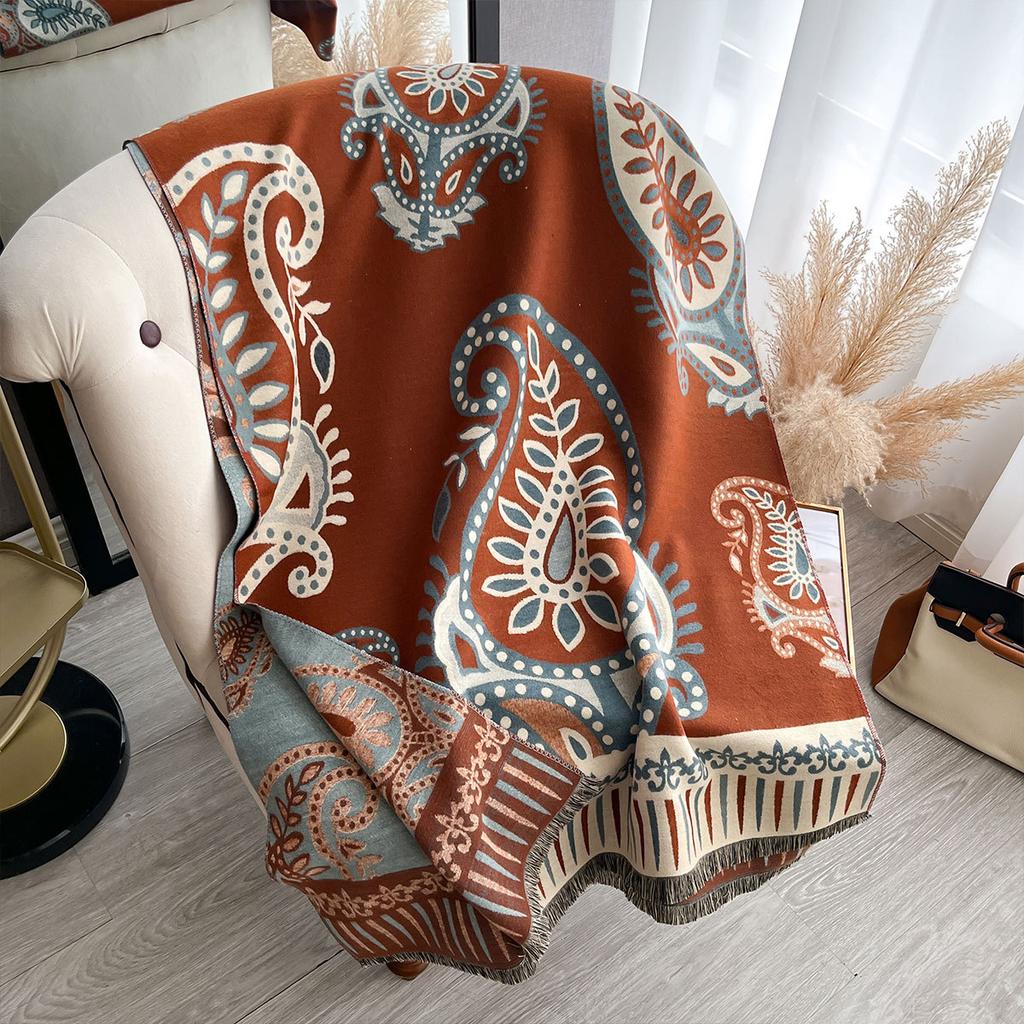 Retro Scarf Cashew Temperament Versatile Shawl Fashion Jacquard Outer Cape Scarf Cold Women's Double-sided