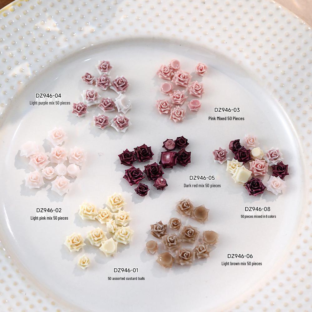 3D Soft Rose Nail Art Jewelry: Exquisite Light Pink Flower Resin Carvings