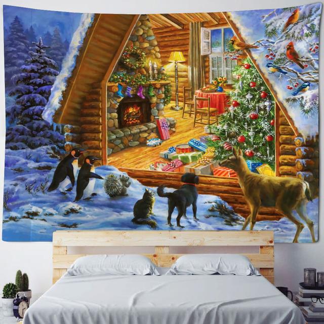 Christmas Tree Snow Tapestry Wall Hanging New Year Gift Elk Christmas Home Decoration Bohemian Aesthetics Bedroom Decoration