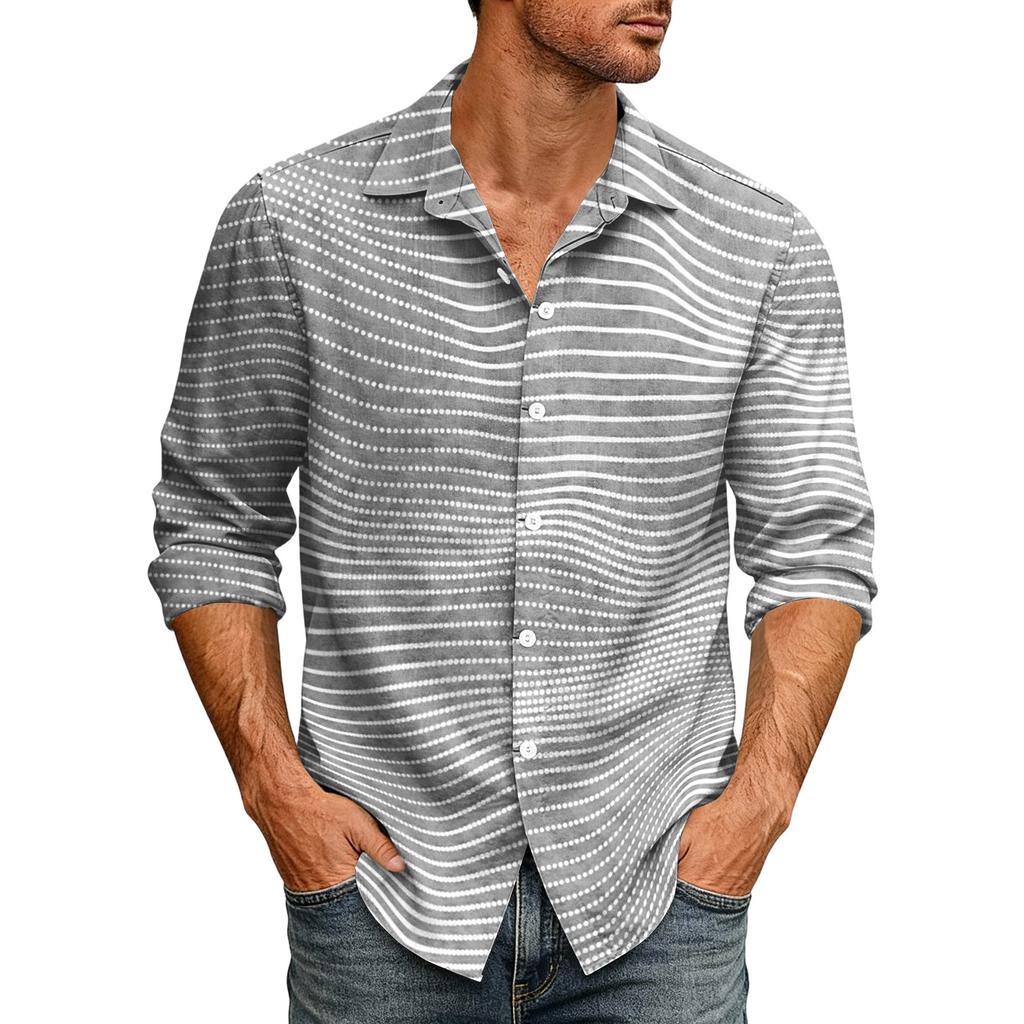 Men's Casual Lightweight Long Sleeve Shirt Button Front Cardigan with Stripe Print and Turn Down Collar Suitable for Everyday Wear