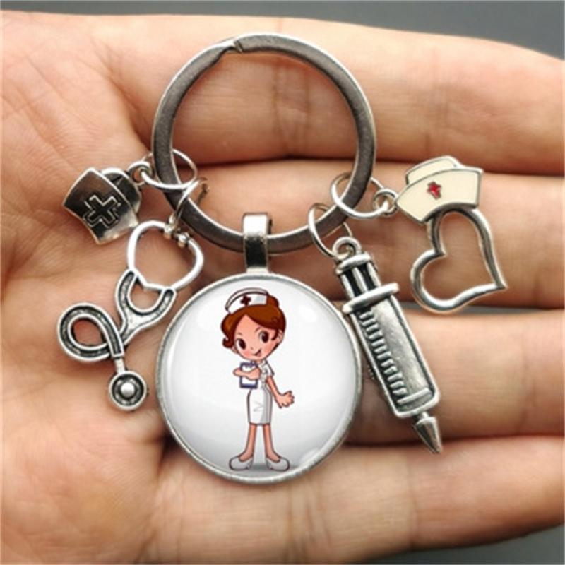 

1шт медсестра медицинский шприц брелок стеклянный брелок кулон стетоскоп узор брелок подарок 2