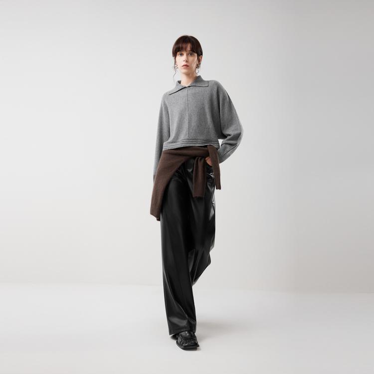 ELLE French Style Solid Color Casual Loose Versatile Comfortable Long Sleeve Polo Neck Sweater Women Sweater EM52773