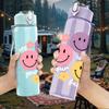 1PC Colorful Smiley Face Trio 750ml Color Plastic Sports Water Bottle Leakproof Flip Straw Lid Suitable for Sports Office Home Use