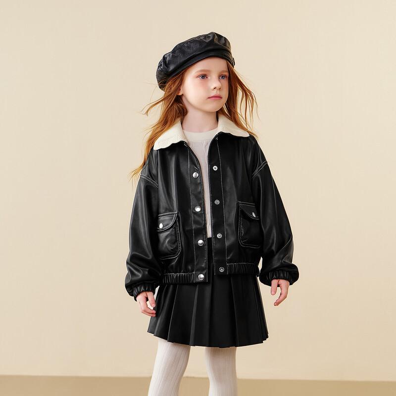 minibala Girls' Durable Faux Leather Jacket - 2026 Spring Collection