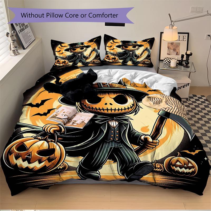 3pcs Halloween Demon Quilt Set Soft and Comfortable Bedroom, and Dorm Decor Bedding Set 1 Quilt Cover + 2 Pillowcases.N046
