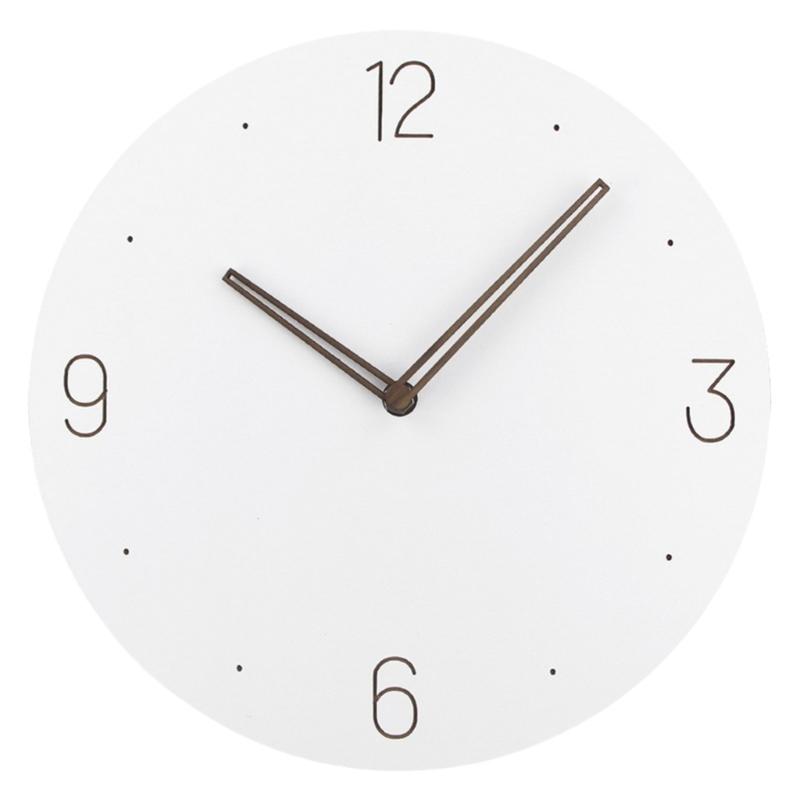 Modern 12Inch Decorative White Wooden Wall Clock Battery Operated Quiet Quartzs Movement for Living Room Bedroom Office