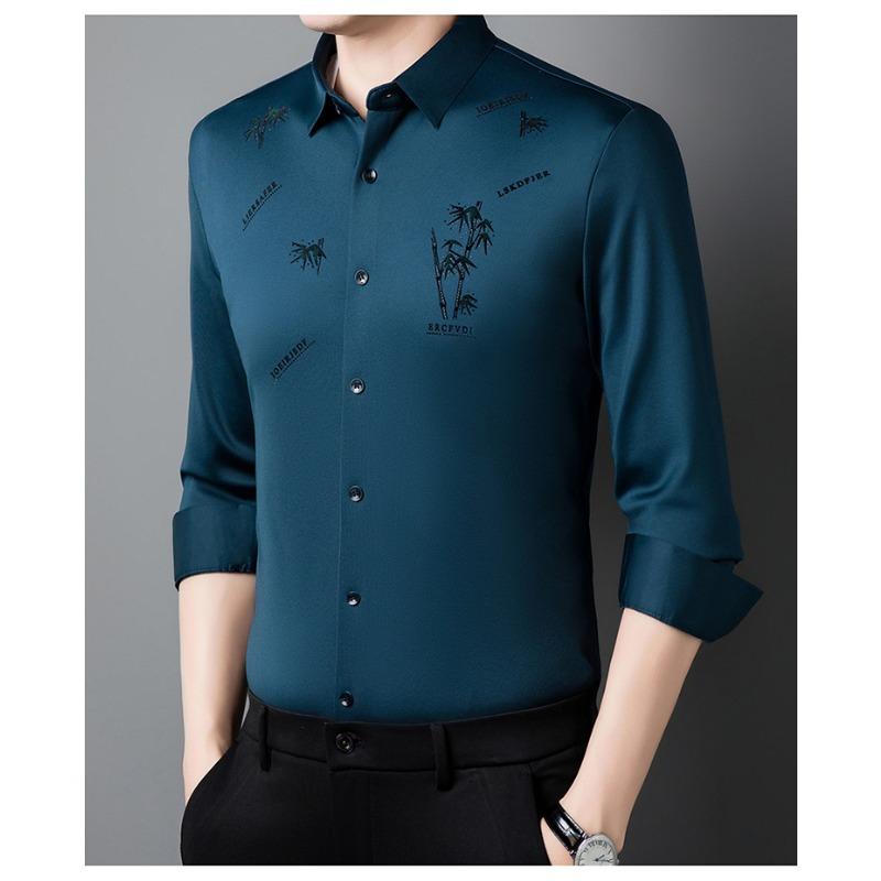 Herren dickes Samt-Hemd, Business nahtloses Hemd, knitterarm, bügelfrei, hohe Elastizität