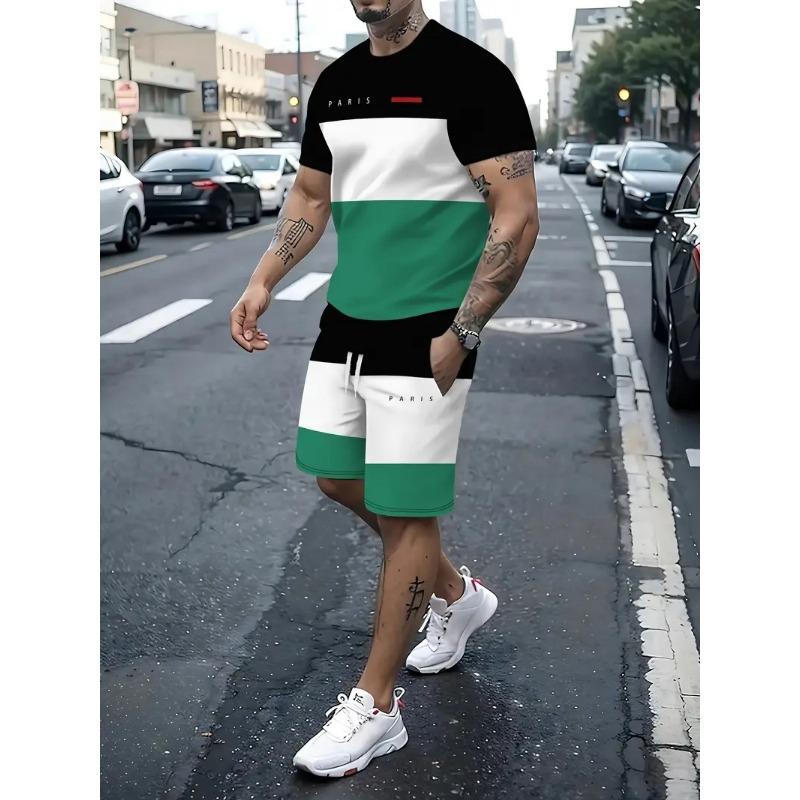 Summer Letter Print Men's T-shirt Shorts 2-piece Set 2025 Men's Clothing Quick Drying Sports T-shirt Elastic Waist Shorts Set