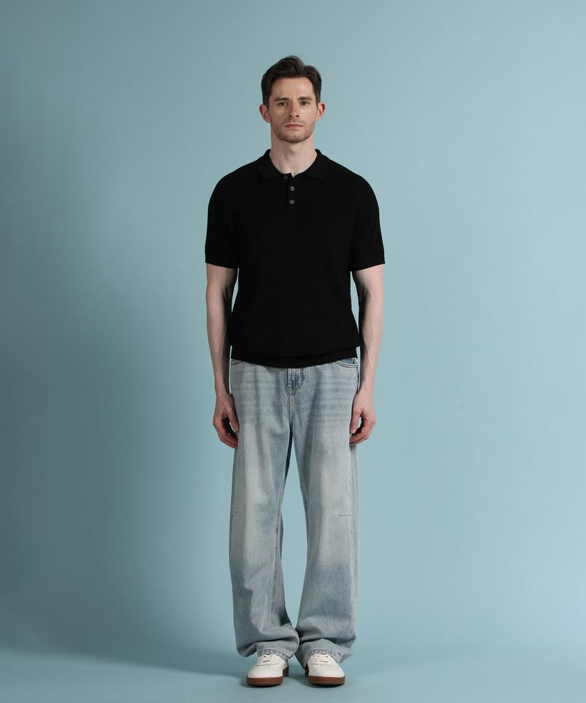 PANICALE Black Waffle Short Sleeve Polo Knit