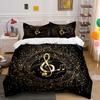 3-teiliges goldenes Violinschlüssel-Glitzerstern-Bettwäsche-Set Schwarz Musiknoten-Bettwäsche Enthält 1 Bettbezug und 2 Kissenbezüge Geschenk