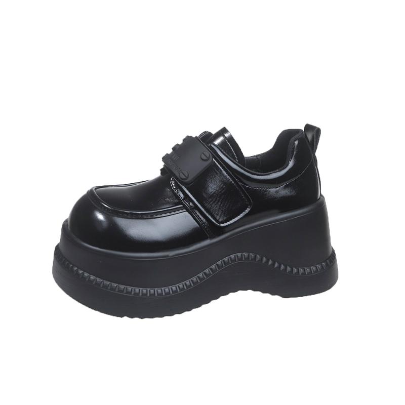 

Модные весенние женские кроссовки из толстой кожи на высокой платформе, женские тренировочные кроссовки на танкетке 8 см, повседневная обувь, осенние туфли на липучке, папины кроссовки для женщин 34 чёрный