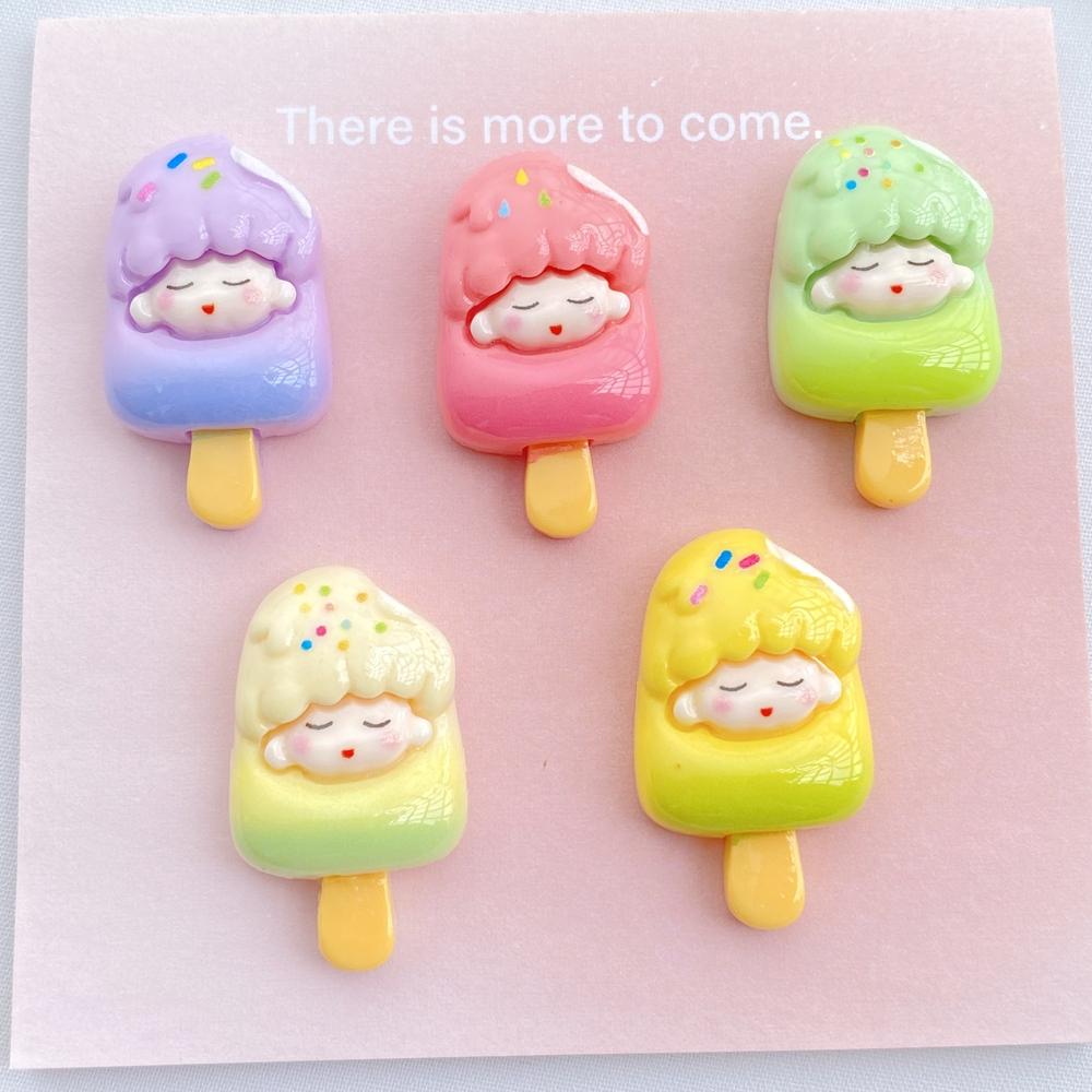 10 Stück Cartoon Kleines Mädchen Eis Harz Dekoration Bastelartikel Flache Rückseite Scrapbooking Handy Dekoration Verzierungen DIY Zubehör