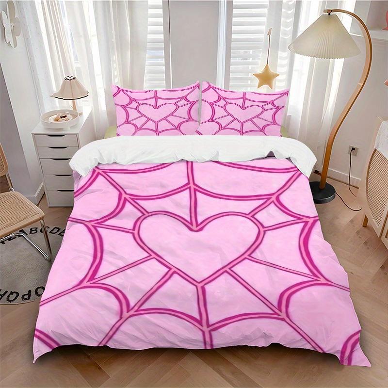 3pcs Heart Web Bedding Set, Breathable and Soft, Suitable for All Seasons, Ideal for Home Use, Suitable for Bedroom Decor 21177