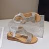 Fashion Soft Sole Anti-Slide Heel Sandals Women's Fashion Round Toe Open Toe Rhinestone Slip Flats