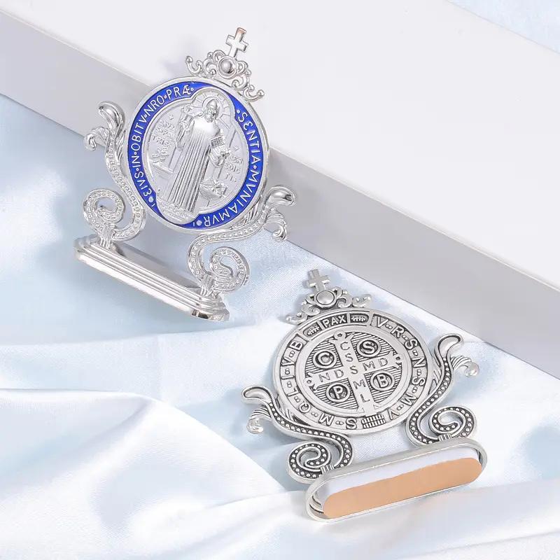 St. Benediktuskreuz Bastelornament Emaille Metall Heiliger Benedikt Statue Auto Heim Büro Tischdekoration Religiöser Segensdekor