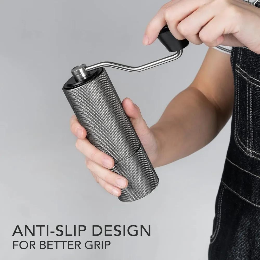 D2 Manual Coffee Grinder with Foldable Extension Handle Stainless Steel Conical Coffee BurrGrinder for Good Assembly Consistency