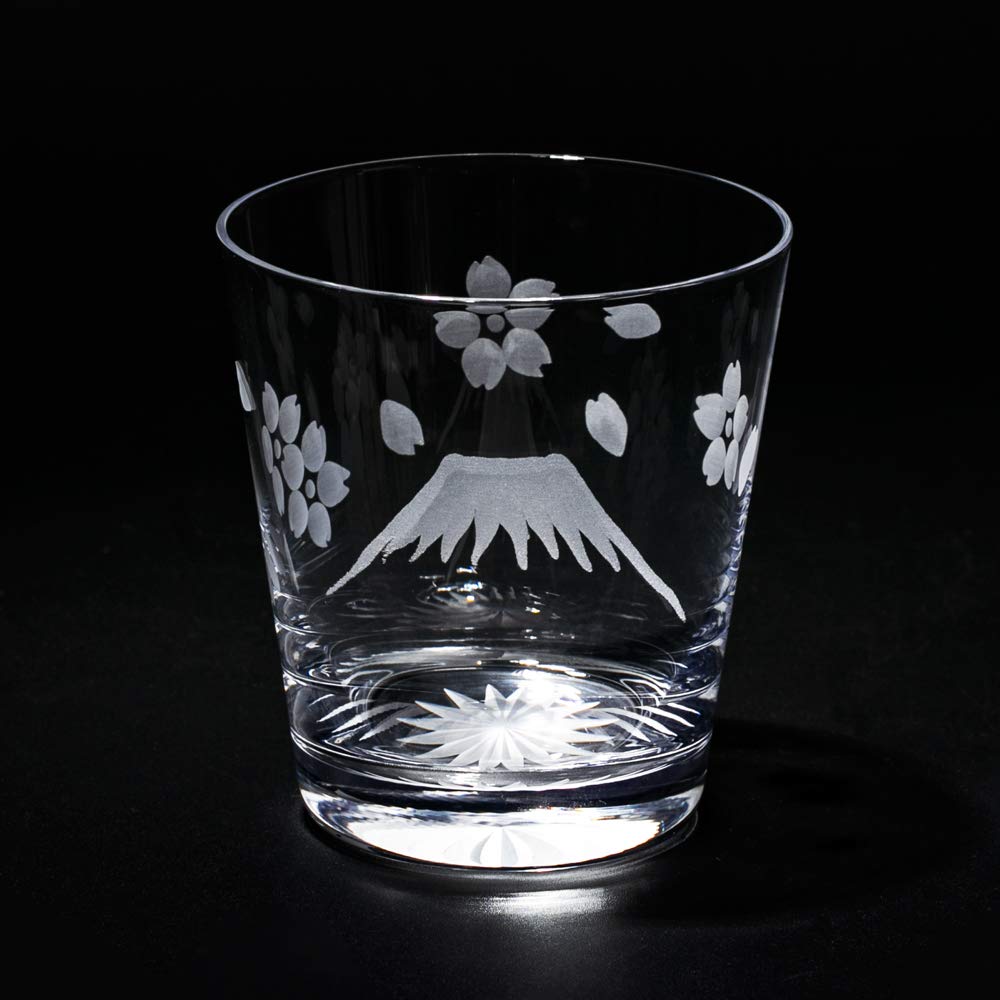 Official Direct Sales from Taiburo Edo Kiriko Fuji and Cherry Blossoms Old Glass Gift Made In Japan Studio Mt. TB0036-33, Boxed,