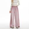 Striped Retro Pink Wide-Leg Sweatpants - Women's Jazz Dance, 300g Cotton Blend with Edging