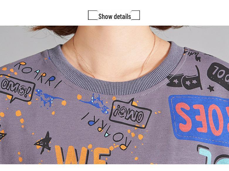 Clearance Spring Loose Fit Round Neck Print T-shirt for Middle-Aged and Elderly Women - Pure Cotton Slimming Sweatshirt