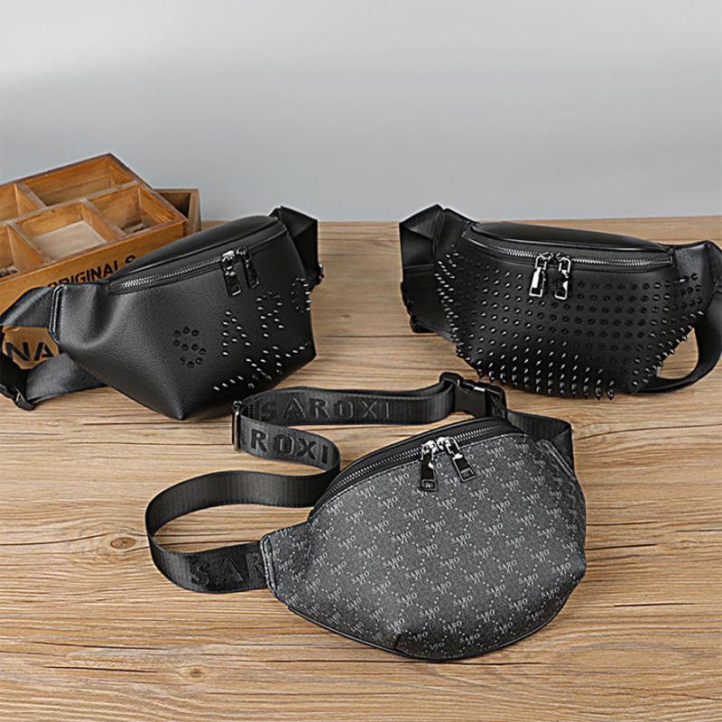 Fashion Rivet Waist Bag Unisex Chest Bag Creative Letter Print Street Crossbody Bag New Double-headed Zipper Wallet Shoulder Bag