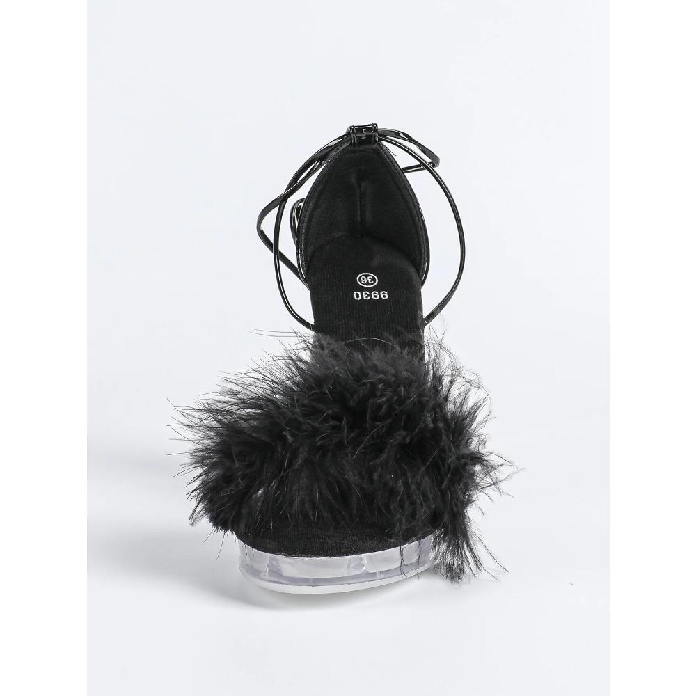 2026 New Special-shaped Wedding Sexy Transparent Thick Heel Crystal Square Head Sandals Cross Strap, Suede, Red, Pink LFD-9930-9