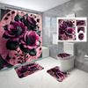 Valentine'S Day Pink Rose Bathroom Set: Bath Curtain, Toilet Lid Cover, U-Shape Rug, Bathroom Accessories