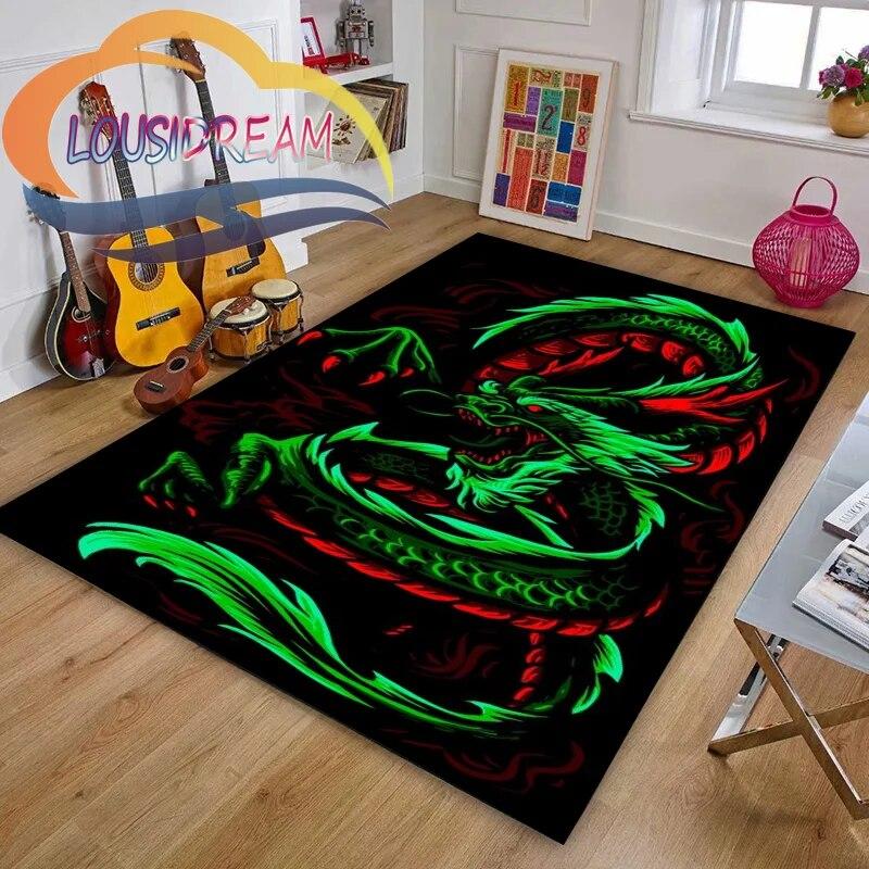 Chinese Dragon or Mythical  Playroom and Bedroom Plush Carpet Non-slip  Soft Play Mat Bed Area Rug Parlor Decor