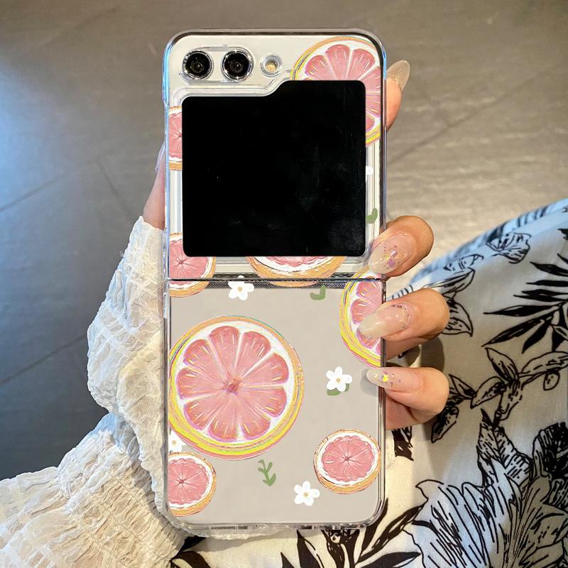 Cute Fruit Print Pattern Clear Case For Samsung Galaxy Z Flip 6 5 4 3 Hard Folding Phone Cover For Samsung Z Flip5 Flip4 Flip6