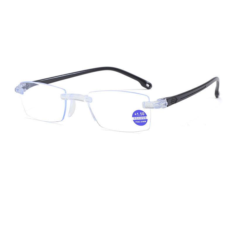 

2025 Новые безрамные минималистичные очки для чтения с горячей штамповкой, высокой четкостью, защитой от синего света и дисплеем для людей с пресбиопией +300