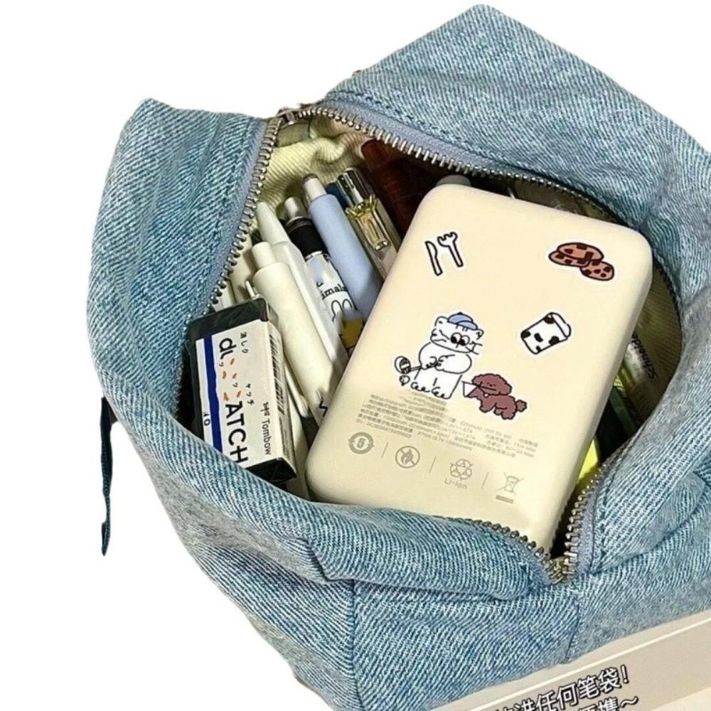 Korean Style Jean Cosmetic Bags Solid Color Stationery Storage Bag Student Pencil Bag for Women