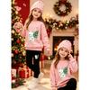 Girls' Christmas Cat Casual Comfortable Soft Loose Pullover Sweatshirt and Leggings 2-Piece Set, New Autumn/Winter, Playful, Sweet and Cool Style