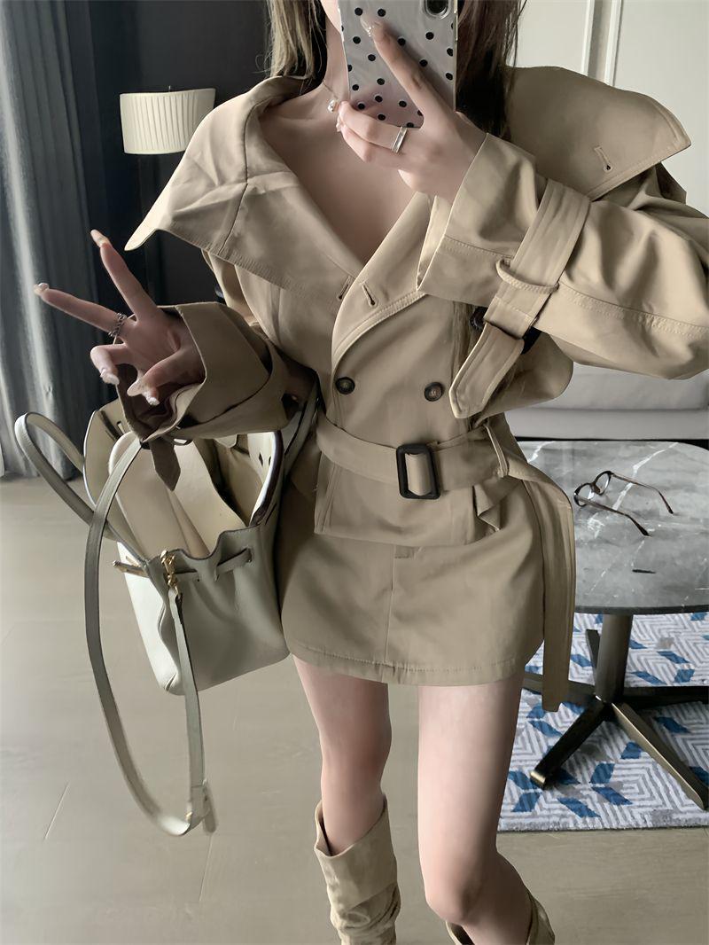 

2025 Autumn Retro British Style Lapel Bodycon Dress & Mini Skirt Set for Women L