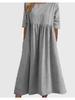 Plus Size Round Neck Solid Pleated Pocket Loose Casual Midi Comfortable Dress S-5XL Lightweight Recognition Elegant with Flattering Chic Dress