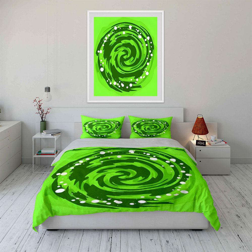 Green Swirl Design Three-Piece Set Kid's and Adults' Bedroom Decor, Exquisite Three-piece Bedding Set Gift