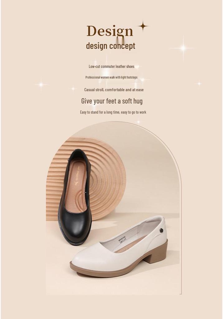 Red Dragonfly Spring 2026 Genuine Leather Women's Chunky Heel Loafers - Slip-on High Heel Work Shoes for Mothers