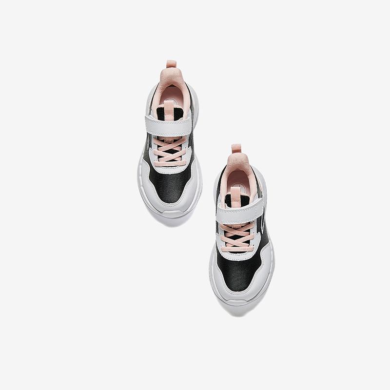 Anta Kids Synthetic Leather Fabric Comfortable Soft Sole Lightweight Shock Absorption Low Top Running Shoes Kids Sneakers Black White Pink A22439968-5