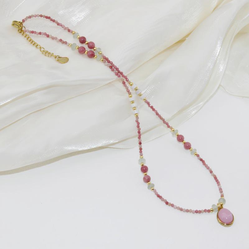 Rhodochrosite Rose Quartz Beaded Necklace: Exquisite, Sweet, and Versatile Design for Women