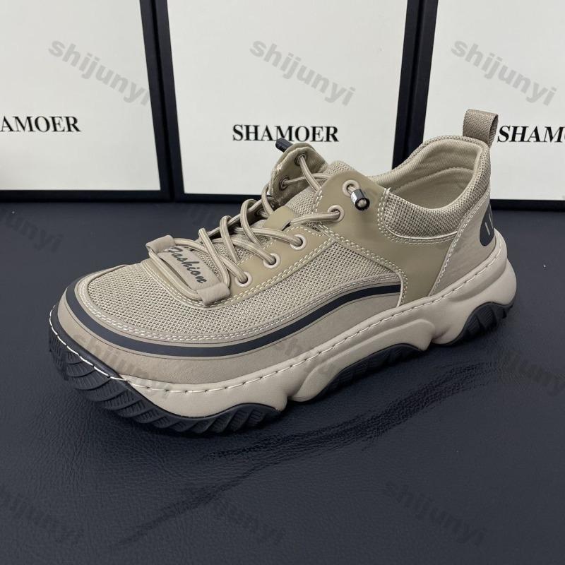 Fashion Men's Casual Shoes 2025 Summer New Mesh Breathable Slip on Vintage Comfortable Sneakers Fashion Cross Tied Height Increase Flats