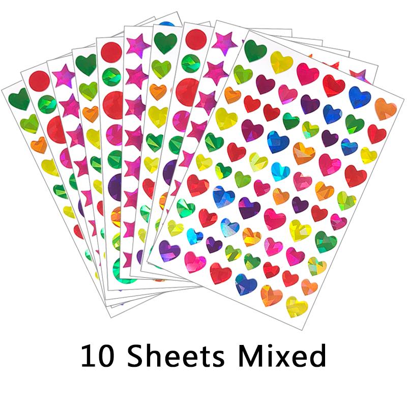 10Sheets Laser Sticker DIY Material Star Heart Round Dot Tear-Resist Decoration Party Pinata Birthday Festival Gift Boy Girl ZYF