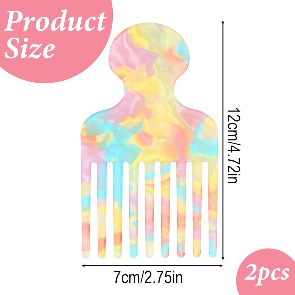 Hair Picks for Curly hair, 2pcs Afro Acetate Pick Comb, Fine-Tooth Comb Colorful, 4.72 Inch Curly Picks Long Wide Tooth Detangling Styling Reducing