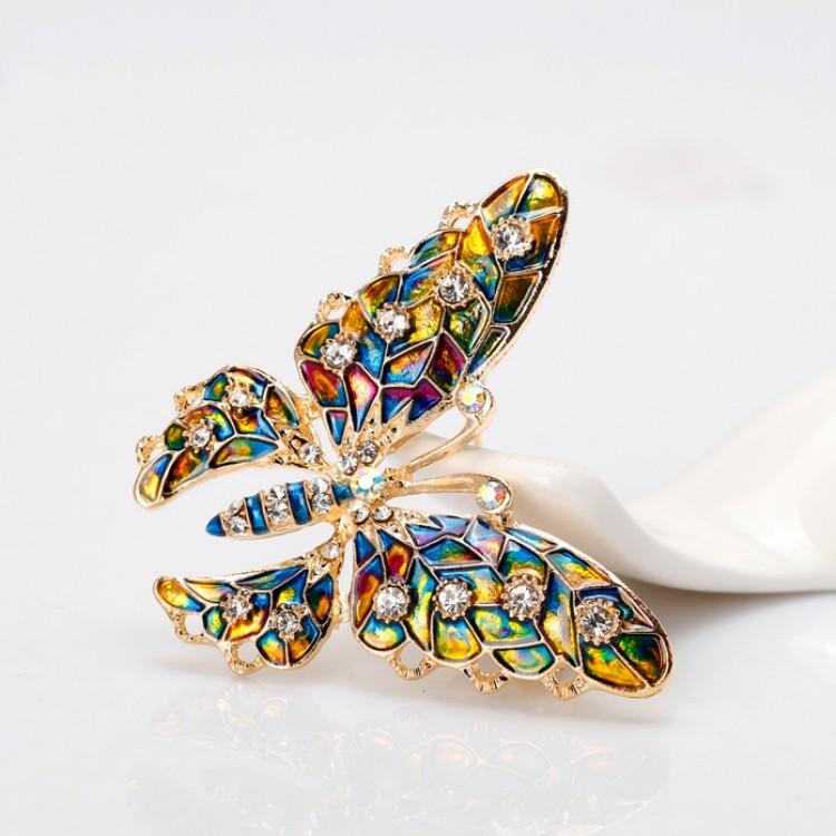 Colorful Drip Butterfly Brooch With Diamonds Animal Pin Elegant Commuter Fashion Brooch Badge Accessories
