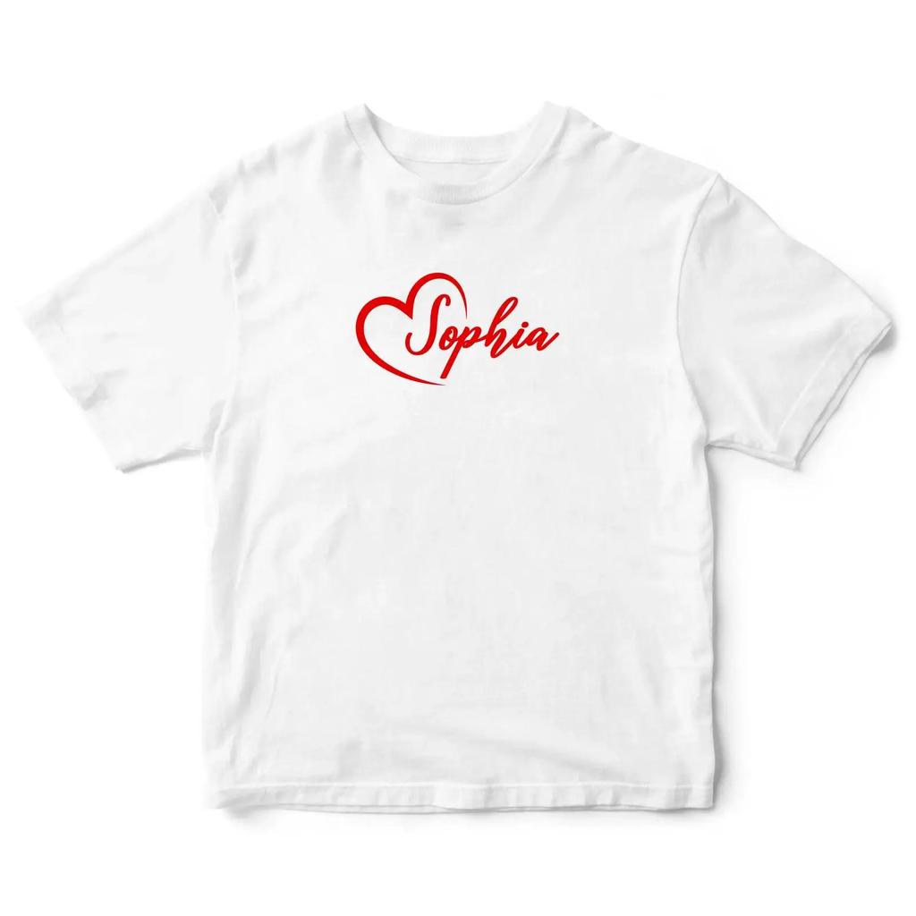 T Shirt Personalized Name Red Love Heart Valentine's Day Baby Babies First Vintage Stylish Graphic Stretched Versatile