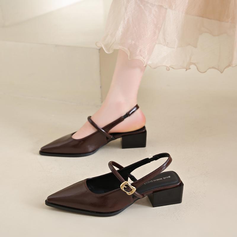 

Retro Style Thick Heel Women Mary Jane Shoes Shallow Pointed Toe Ladies Comfort Office Pumps Footwear 40 шоколадный