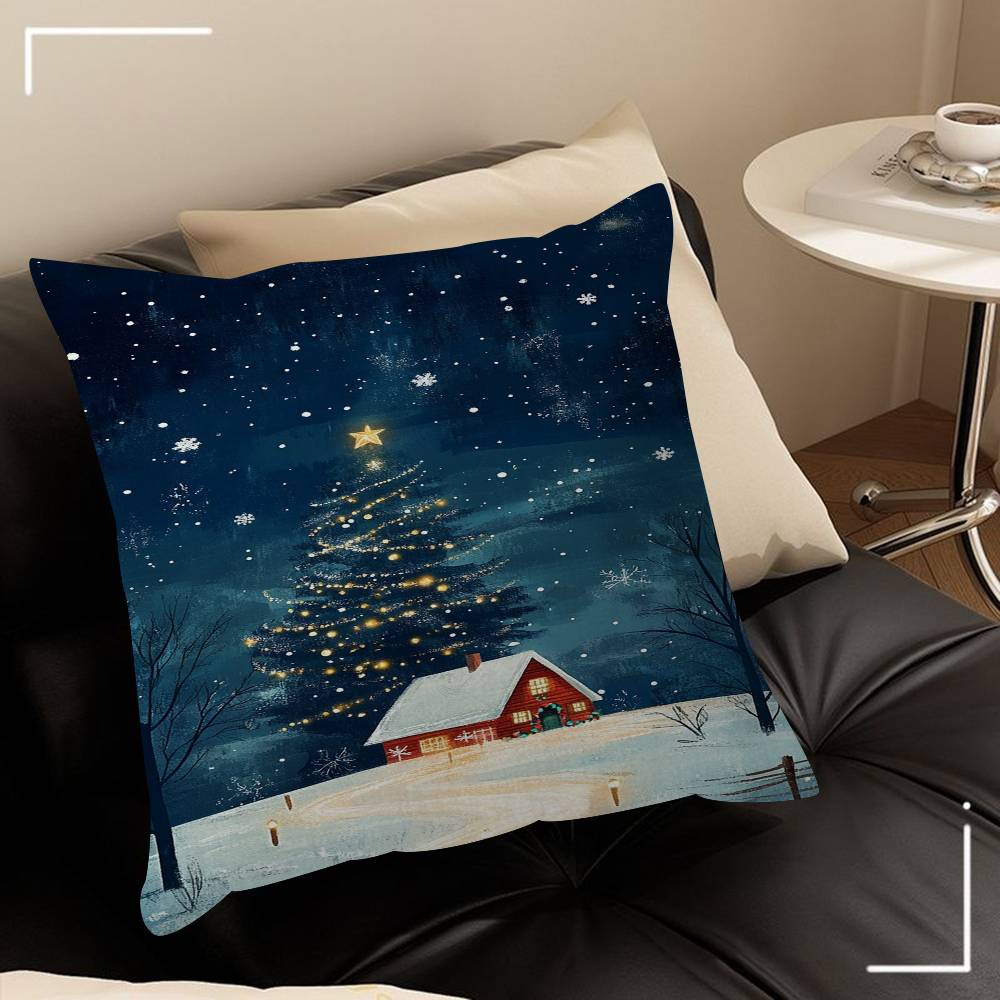 Winter Town Holiday Printable Christmas Tree Stitch Dragon Pillow Cover Sofa Cushion Cover Home Room Decoration Children Gift