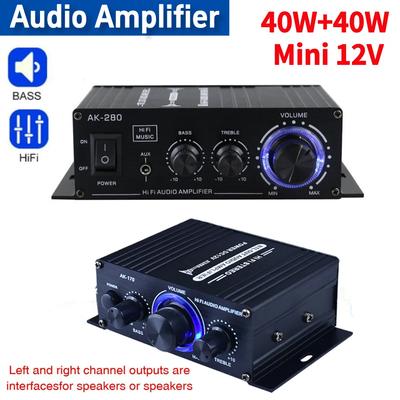 Amplificador Digital AK-280 12V 40W+40W Amplificador de Audio Estéreo Digital HIFI Canal 2 Teatro en Casa Soporte Agudos Graves Entrada AUX