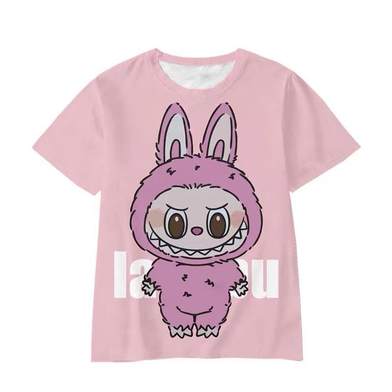 

Летняя детская футболка с рисунком LABUBU, мультяшный Лабубу, милый принт, для девочки, с круглым вырезом, с коротким рукавом, повседневный детский топ 100
