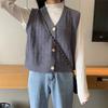 Women's Korean Style Loose Sleeveless Knitted Sweater Cardigan Vest Preppy Style Knitwear Cardigan Outerwear